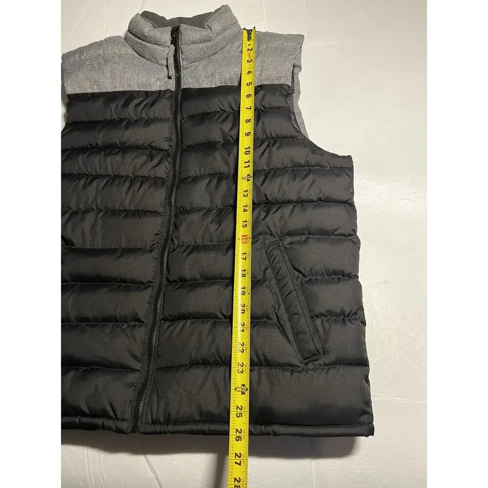 Old Navy Mens Large Black Gray Colorblock Puffer Vest Fleece Lined Full Zip